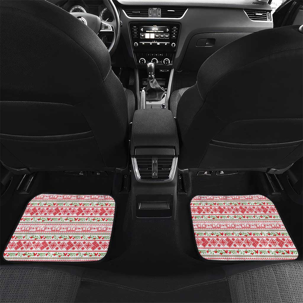 Tunisia Christmas Car Mats with Red Falcon Tree White Snowflake Pattern and Festive Borders - Wonder Print Shop