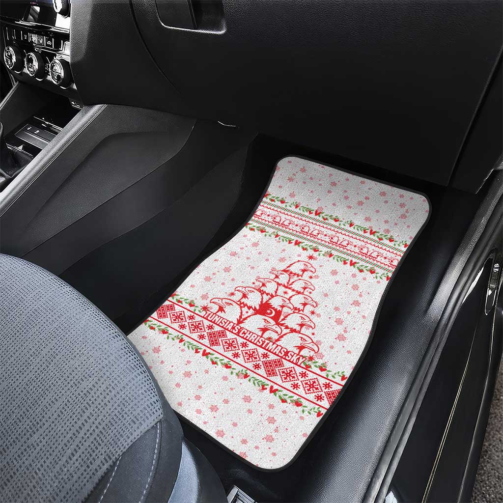 Tunisia Christmas Car Mats with Red Falcon Tree White Snowflake Pattern and Festive Borders - Wonder Print Shop