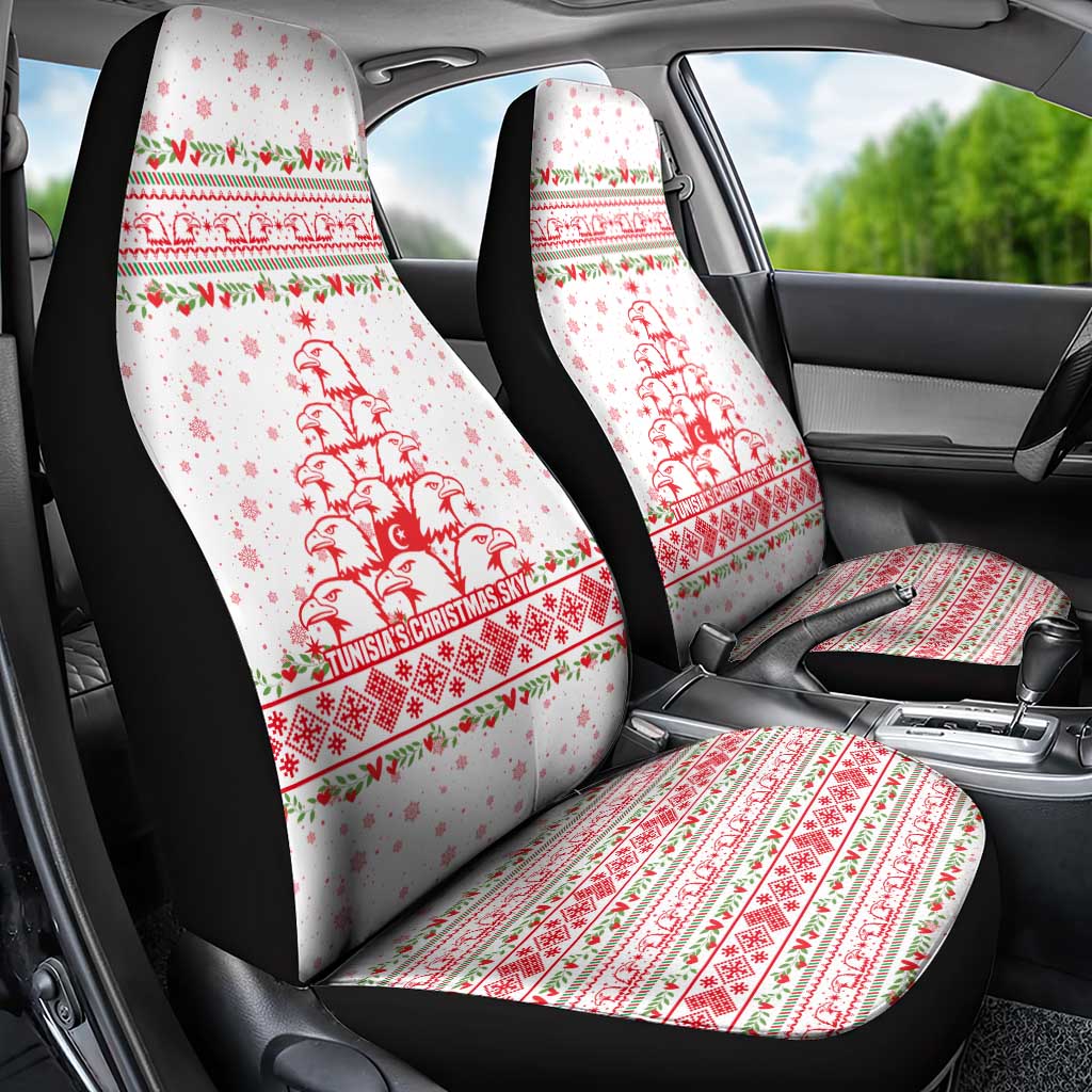 Tunisia Christmas Car Seat Cover with Red Falcon Tree White Snowflake Pattern and Festive Borders - Wonder Print Shop