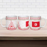 Tunisia Christmas Ceramic Mug with Red Falcon Tree White Snowflake Pattern and Festive Borders - Wonder Print Shop
