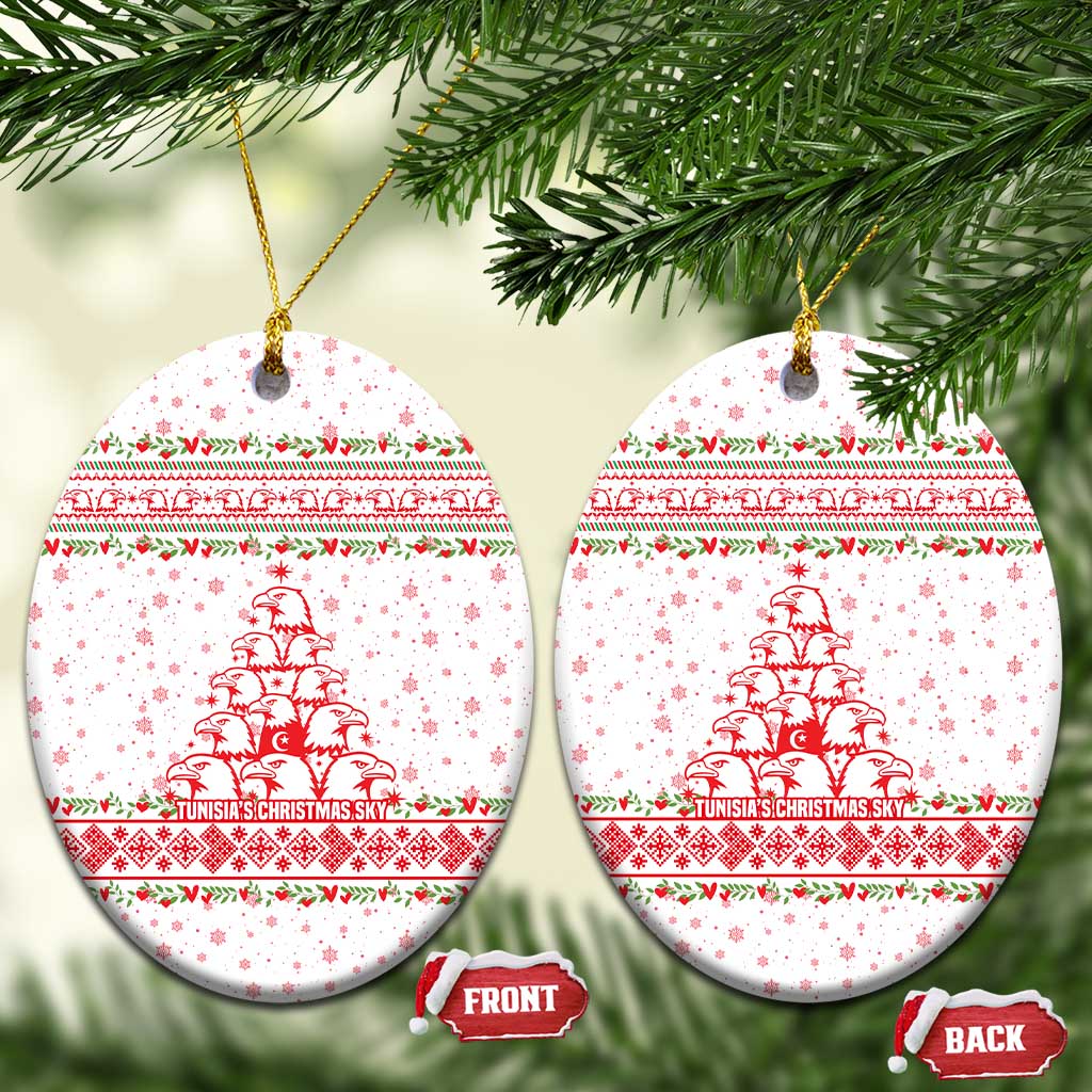 Tunisia Christmas Ceramic Ornament with Red Falcon Tree White Snowflake Pattern and Festive Borders - Wonder Print Shop