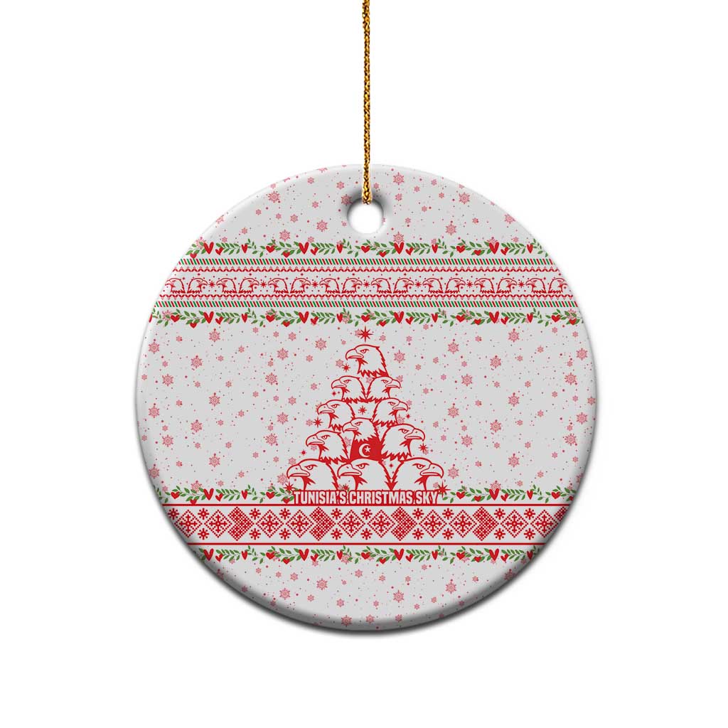 Tunisia Christmas Ceramic Ornament with Red Falcon Tree White Snowflake Pattern and Festive Borders - Wonder Print Shop