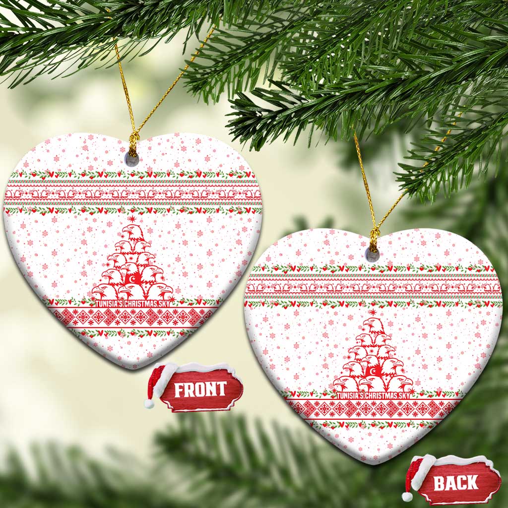 Tunisia Christmas Ceramic Ornament with Red Falcon Tree White Snowflake Pattern and Festive Borders - Wonder Print Shop