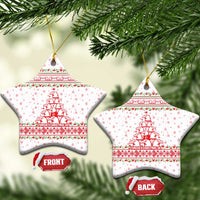 Tunisia Christmas Ceramic Ornament with Red Falcon Tree White Snowflake Pattern and Festive Borders - Wonder Print Shop