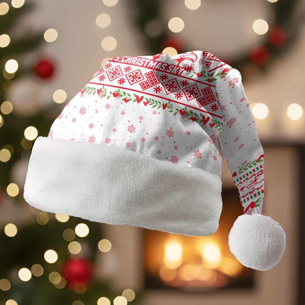 Tunisia Christmas Santa Hat with Red Falcon Tree White Snowflake Pattern and Festive Borders - Wonder Print Shop