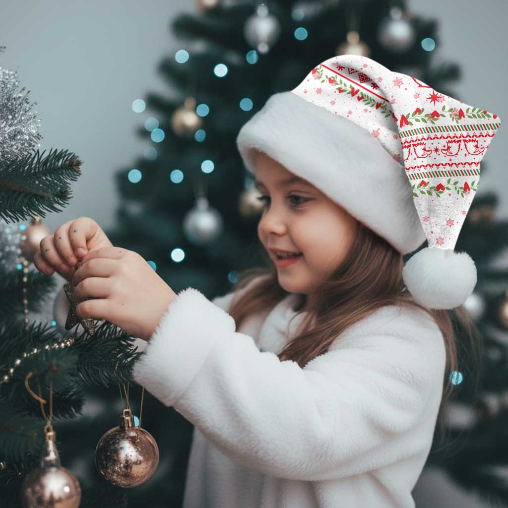Tunisia Christmas Santa Hat with Red Falcon Tree White Snowflake Pattern and Festive Borders - Wonder Print Shop