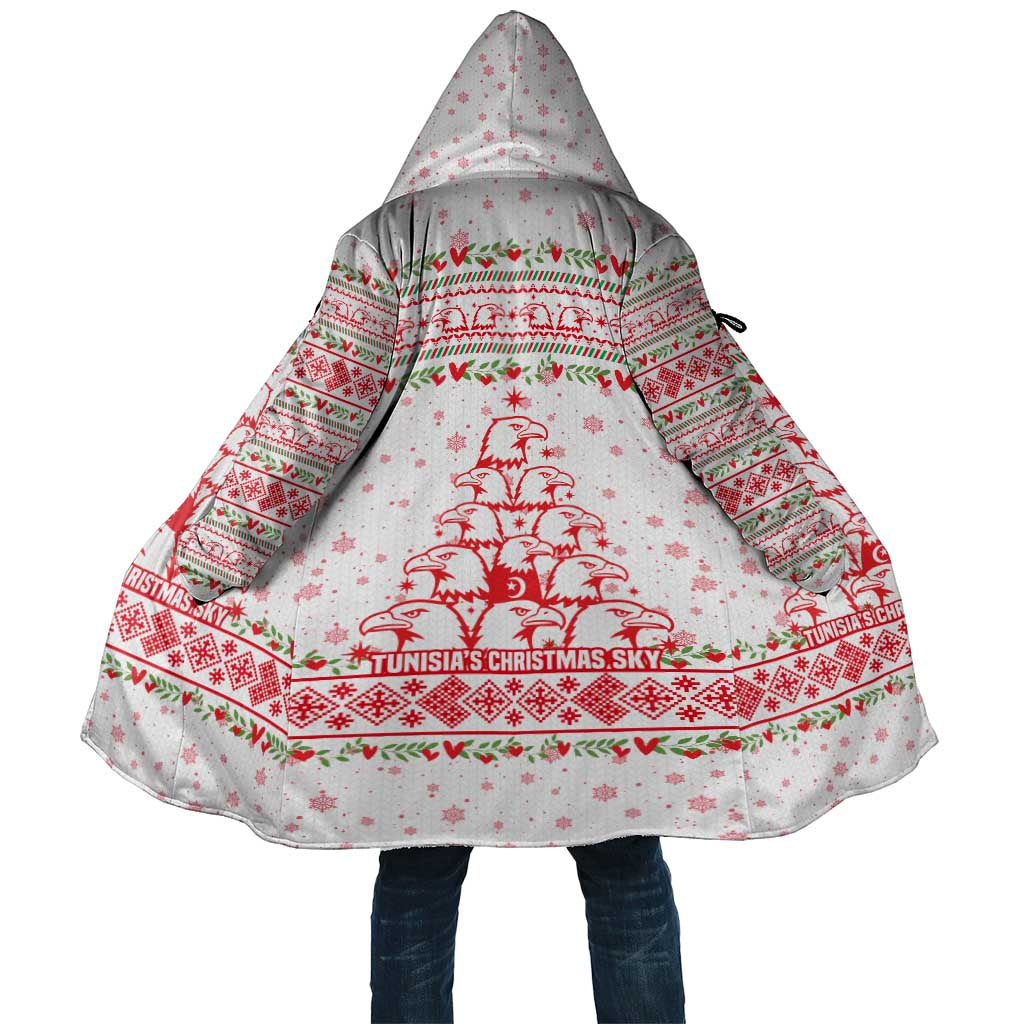 Tunisia Christmas Cloak with Red Falcon Tree White Snowflake Pattern and Festive Borders - Wonder Print Shop