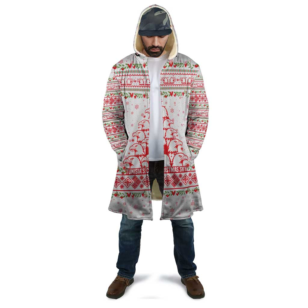 Tunisia Christmas Cloak with Red Falcon Tree White Snowflake Pattern and Festive Borders - Wonder Print Shop