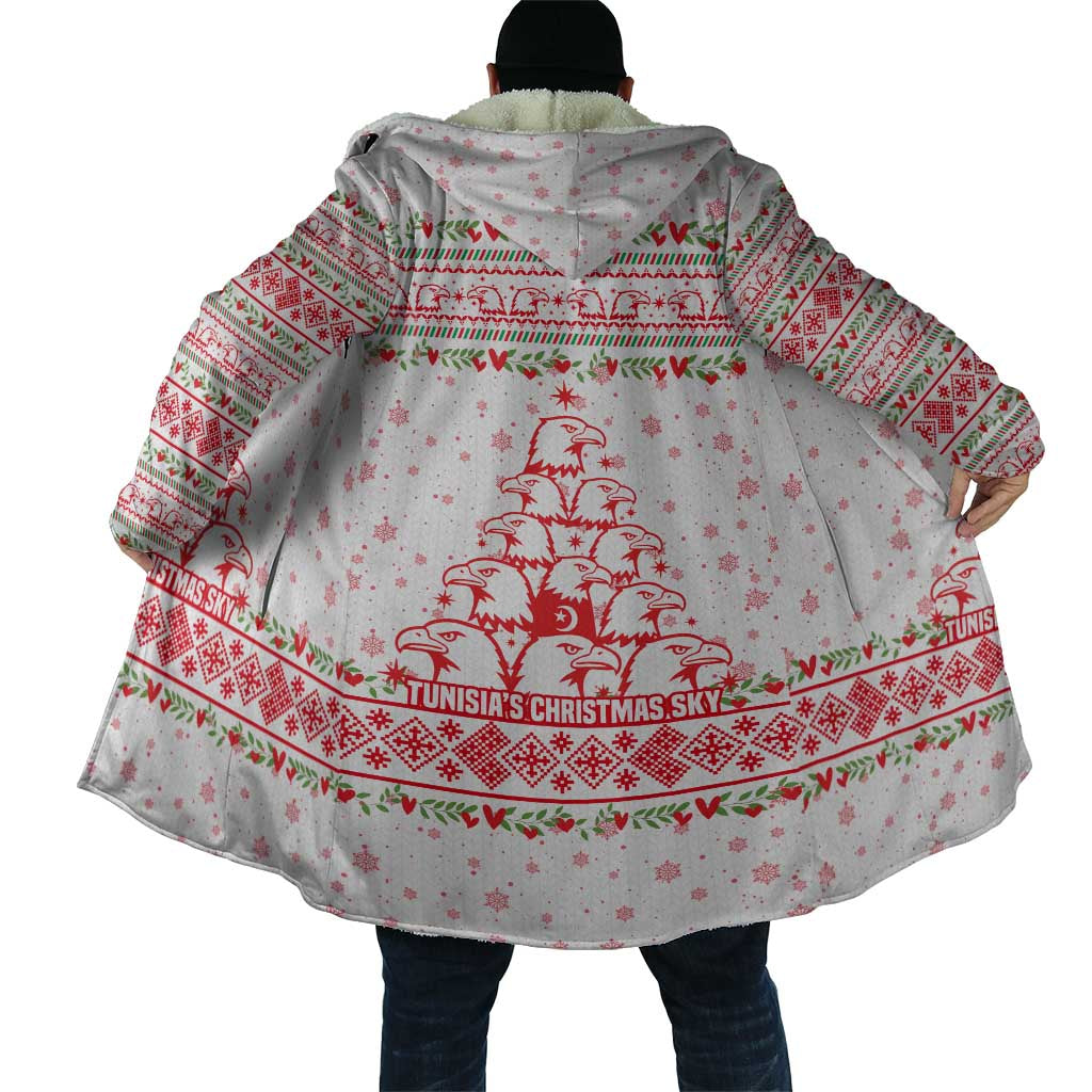 Tunisia Christmas Cloak with Red Falcon Tree White Snowflake Pattern and Festive Borders - Wonder Print Shop