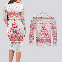 Tunisia Christmas Couples Matching Long Sleeve Bodycon Dress and Long Sleeve Button Shirt with Red Falcon Tree White Snowflake Pattern and Festive Borders - Wonder Print Shop