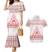 Tunisia Christmas Couples Matching Mermaid Dress and Hawaiian Shirt with Red Falcon Tree White Snowflake Pattern and Festive Borders - Wonder Print Shop
