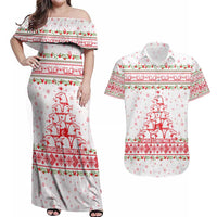 Tunisia Christmas Couples Matching Off Shoulder Maxi Dress and Hawaiian Shirt with Red Falcon Tree White Snowflake Pattern and Festive Borders - Wonder Print Shop