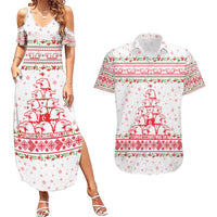 Tunisia Christmas Couples Matching Summer Maxi Dress and Hawaiian Shirt with Red Falcon Tree White Snowflake Pattern and Festive Borders - Wonder Print Shop