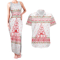 Tunisia Christmas Couples Matching Tank Maxi Dress and Hawaiian Shirt with Red Falcon Tree White Snowflake Pattern and Festive Borders - Wonder Print Shop