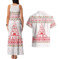 Tunisia Christmas Couples Matching Tank Maxi Dress and Hawaiian Shirt with Red Falcon Tree White Snowflake Pattern and Festive Borders - Wonder Print Shop