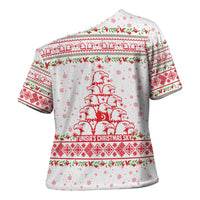 Tunisia Christmas Cross Shoulder Shirt with Red Falcon Tree White Snowflake Pattern and Festive Borders - Wonder Print Shop