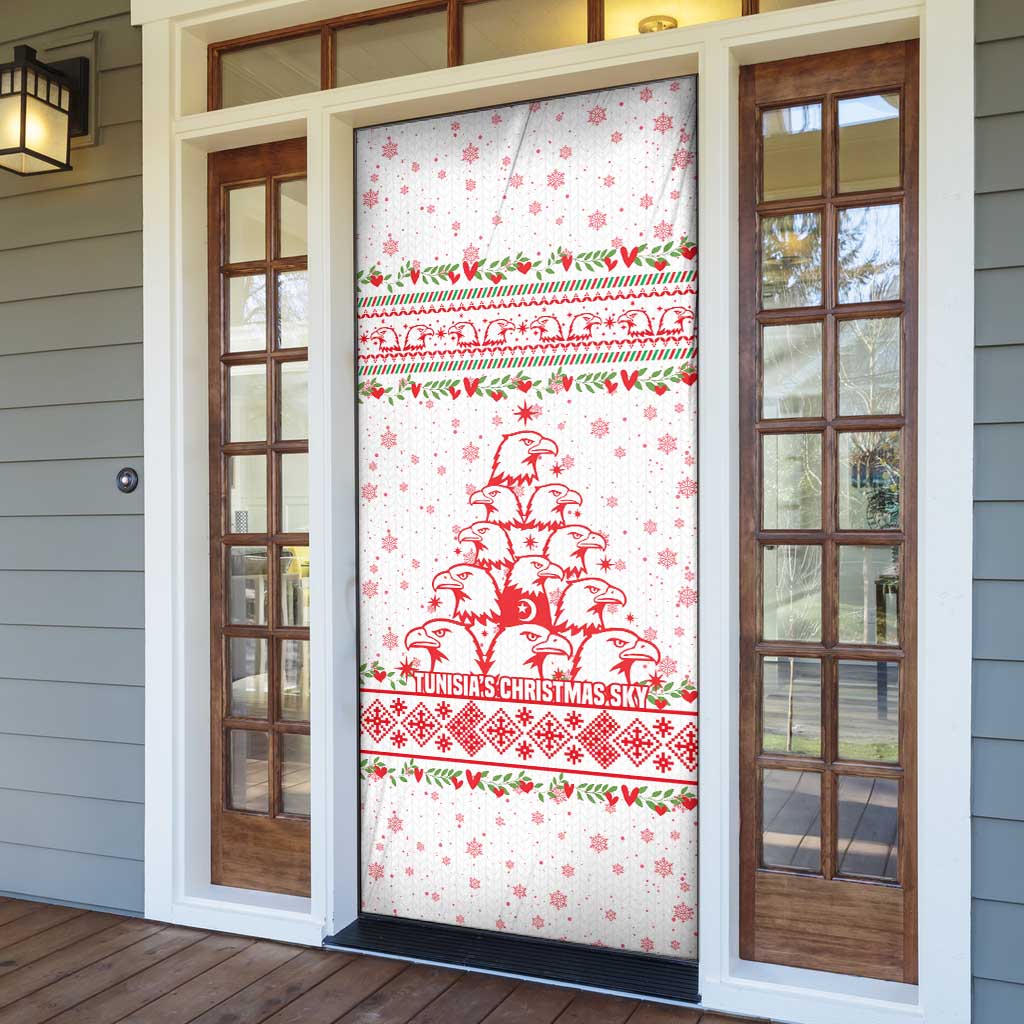 Tunisia Christmas Door Cover with Red Falcon Tree White Snowflake Pattern and Festive Borders - Wonder Print Shop