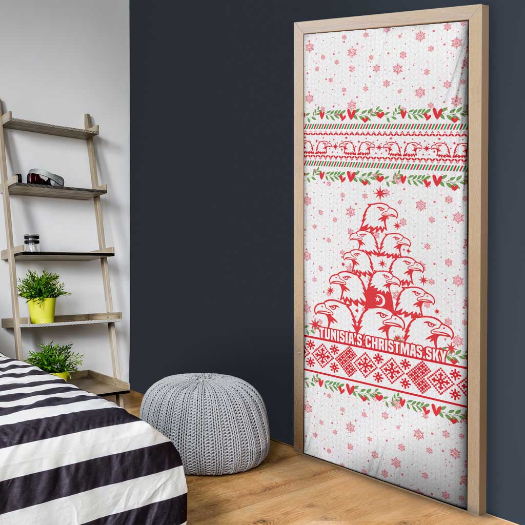 Tunisia Christmas Door Cover with Red Falcon Tree White Snowflake Pattern and Festive Borders - Wonder Print Shop