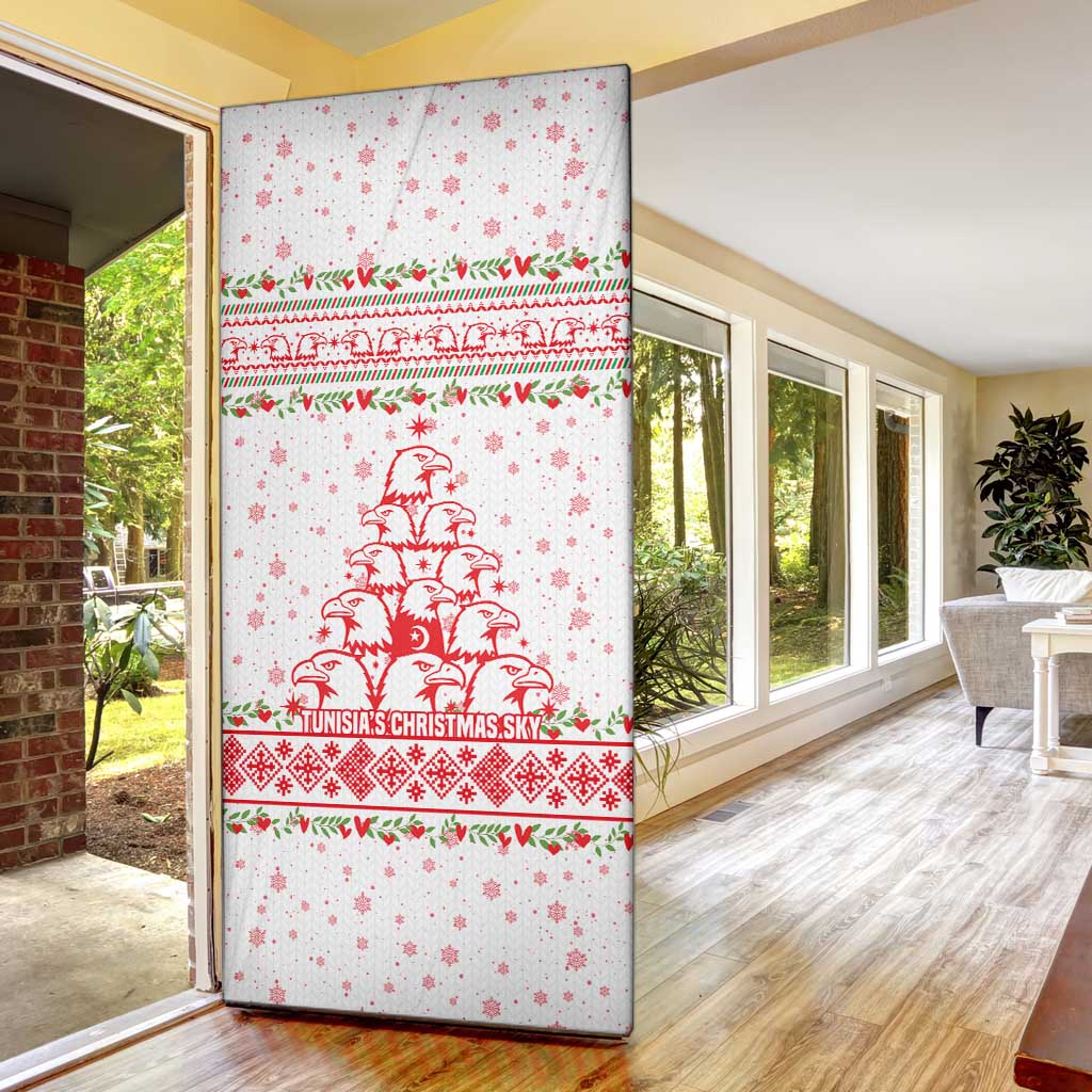 Tunisia Christmas Door Cover with Red Falcon Tree White Snowflake Pattern and Festive Borders - Wonder Print Shop