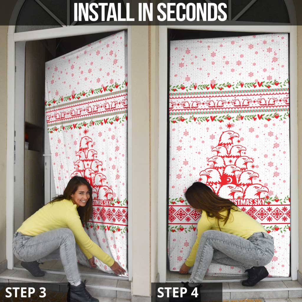 Tunisia Christmas Door Cover with Red Falcon Tree White Snowflake Pattern and Festive Borders - Wonder Print Shop