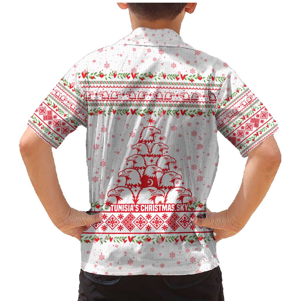 Tunisia Christmas Family Matching Mermaid Dress and Hawaiian Shirt with Red Falcon Tree White Snowflake Pattern and Festive Borders - Wonder Print Shop