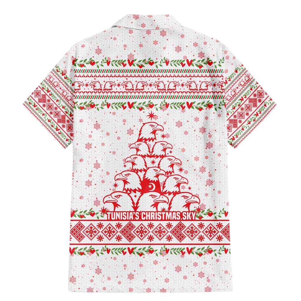 Tunisia Christmas Family Matching Mermaid Dress and Hawaiian Shirt with Red Falcon Tree White Snowflake Pattern and Festive Borders - Wonder Print Shop