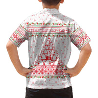 Tunisia Christmas Family Matching Off The Shoulder Long Sleeve Dress and Hawaiian Shirt with Red Falcon Tree White Snowflake Pattern and Festive Borders - Wonder Print Shop