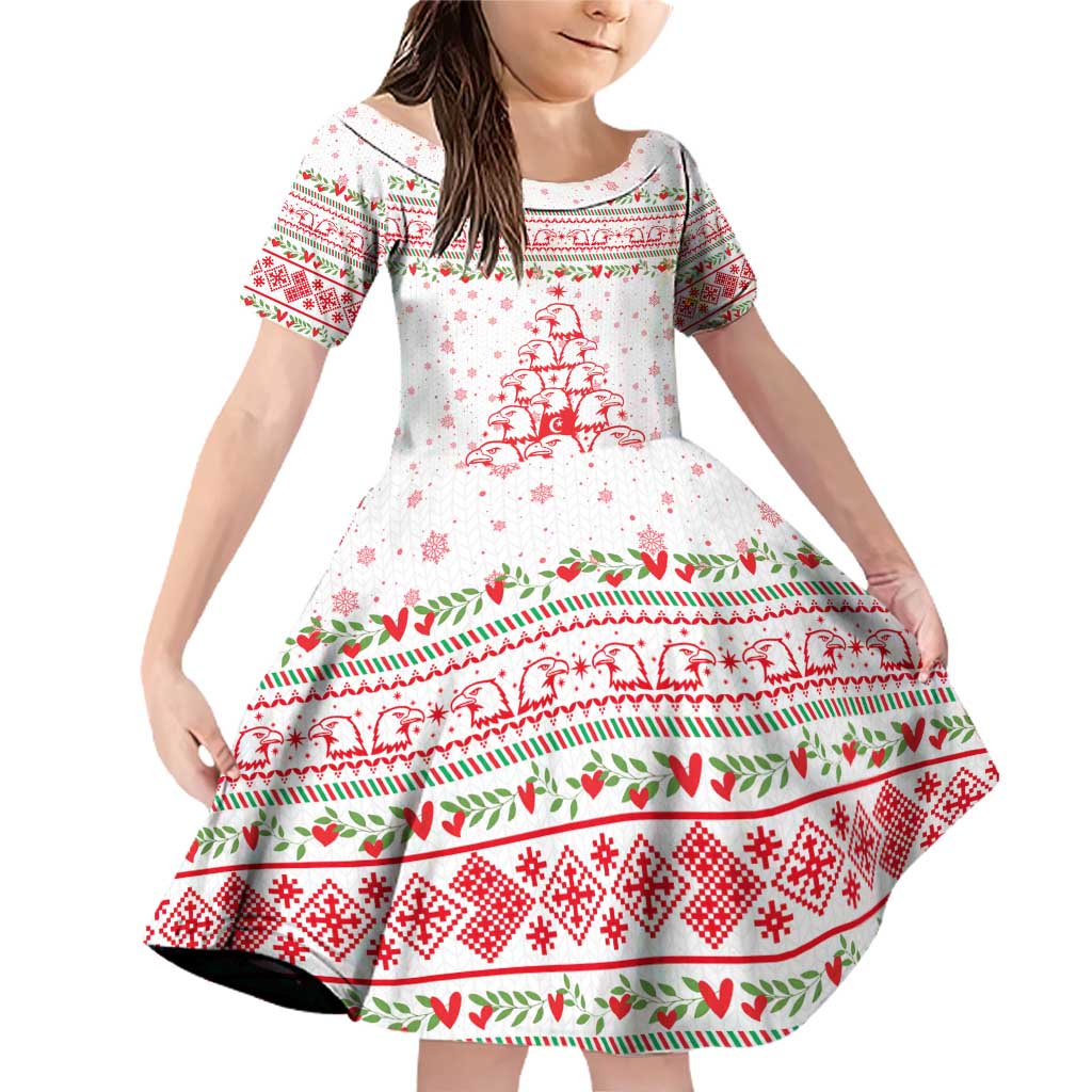 Tunisia Christmas Family Matching Off Shoulder Short Dress and Hawaiian Shirt with Red Falcon Tree White Snowflake Pattern and Festive Borders - Wonder Print Shop