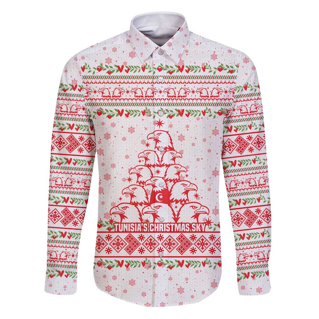 Tunisia Christmas Family Matching Puletasi and Hawaiian Shirt with Red Falcon Tree White Snowflake Pattern and Festive Borders - Wonder Print Shop