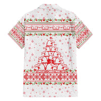 Tunisia Christmas Family Matching Short Sleeve Bodycon Dress and Hawaiian Shirt with Red Falcon Tree White Snowflake Pattern and Festive Borders - Wonder Print Shop