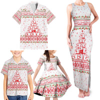 Tunisia Christmas Family Matching Tank Maxi Dress and Hawaiian Shirt with Red Falcon Tree White Snowflake Pattern and Festive Borders - Wonder Print Shop