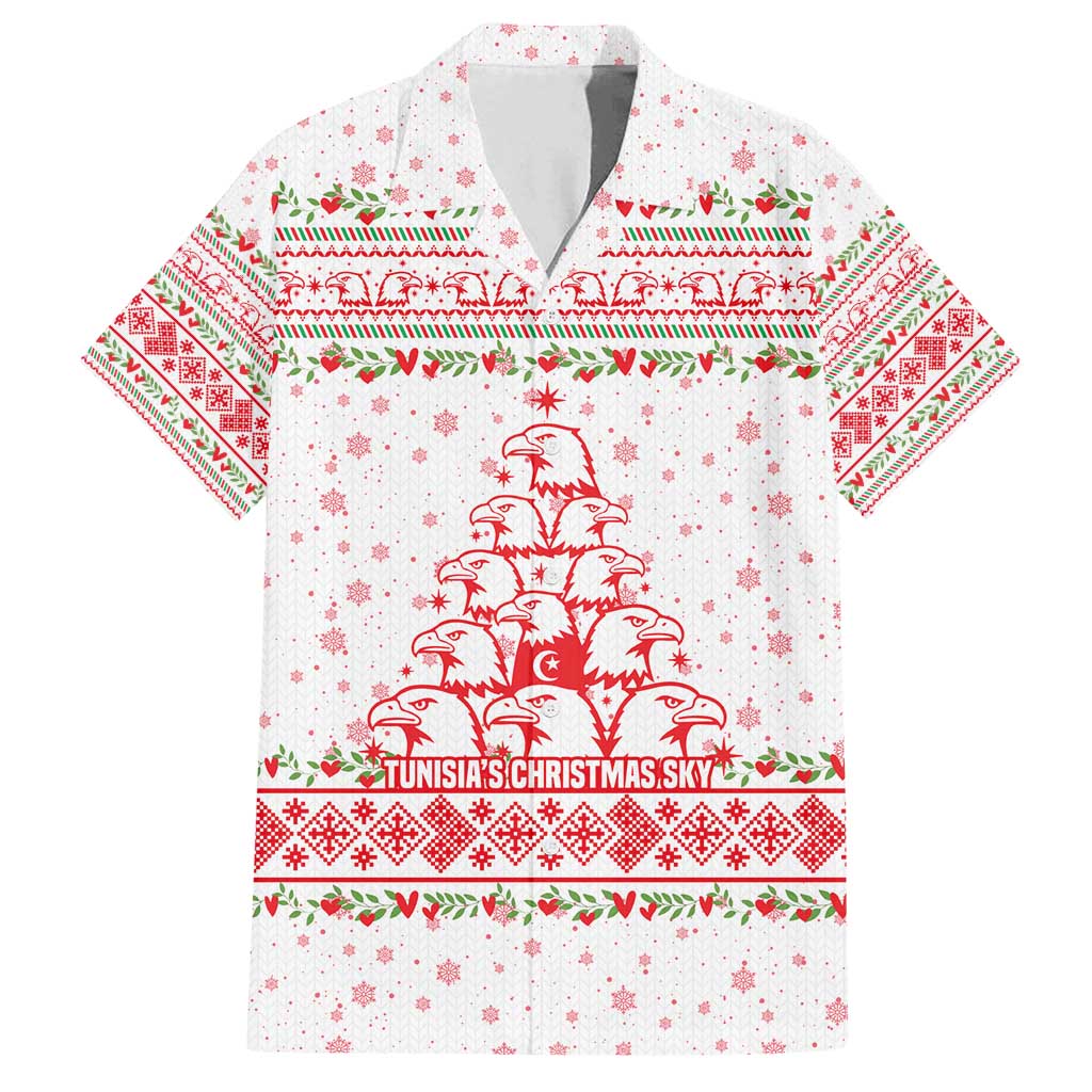 Tunisia Christmas Family Matching Tank Maxi Dress and Hawaiian Shirt with Red Falcon Tree White Snowflake Pattern and Festive Borders - Wonder Print Shop
