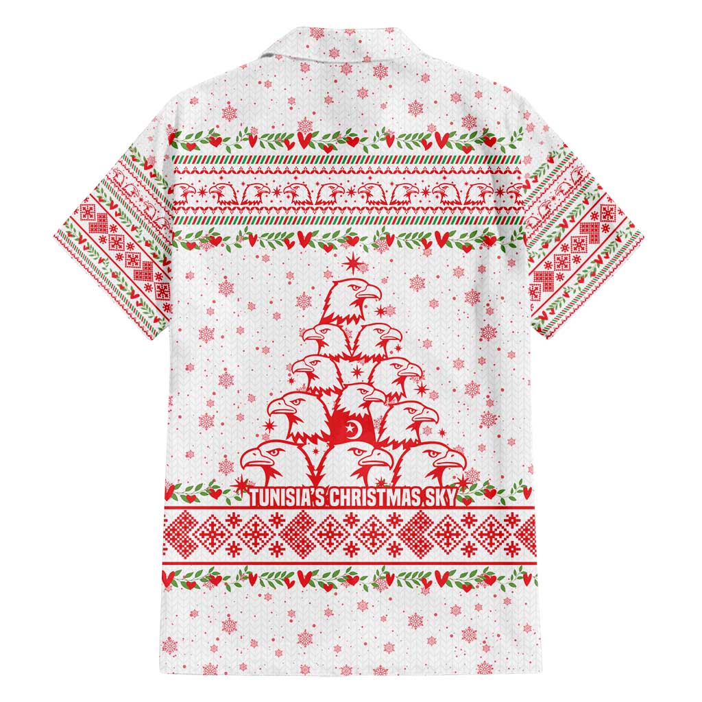 Tunisia Christmas Family Matching Tank Maxi Dress and Hawaiian Shirt with Red Falcon Tree White Snowflake Pattern and Festive Borders - Wonder Print Shop