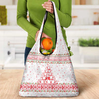 Tunisia Christmas Grocery Bag with Red Falcon Tree White Snowflake Pattern and Festive Borders - Wonder Print Shop