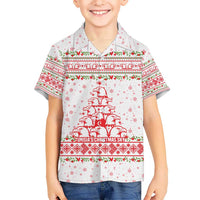 Tunisia Christmas Hawaiian Shirt with Red Falcon Tree White Snowflake Pattern and Festive Borders - Wonder Print Shop