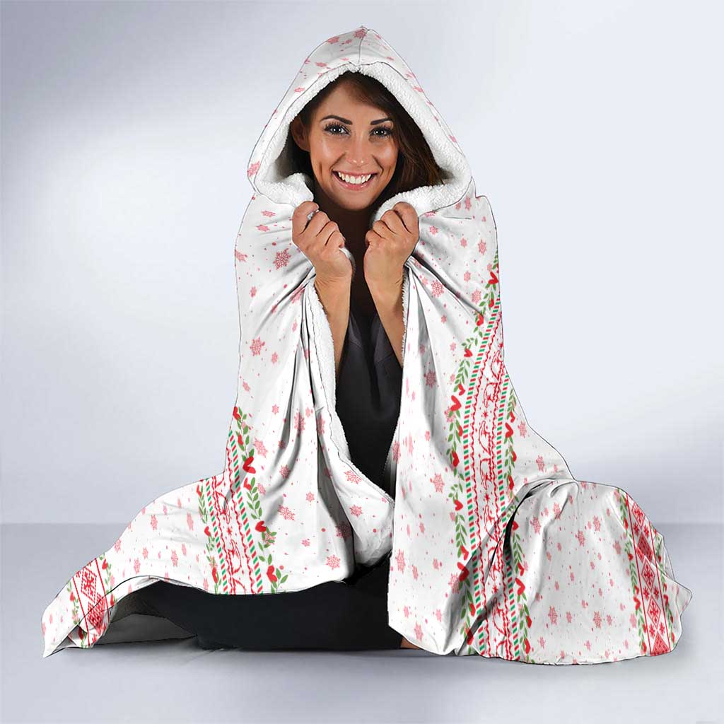 Tunisia Christmas Hooded Blanket with Red Falcon Tree White Snowflake Pattern and Festive Borders - Wonder Print Shop