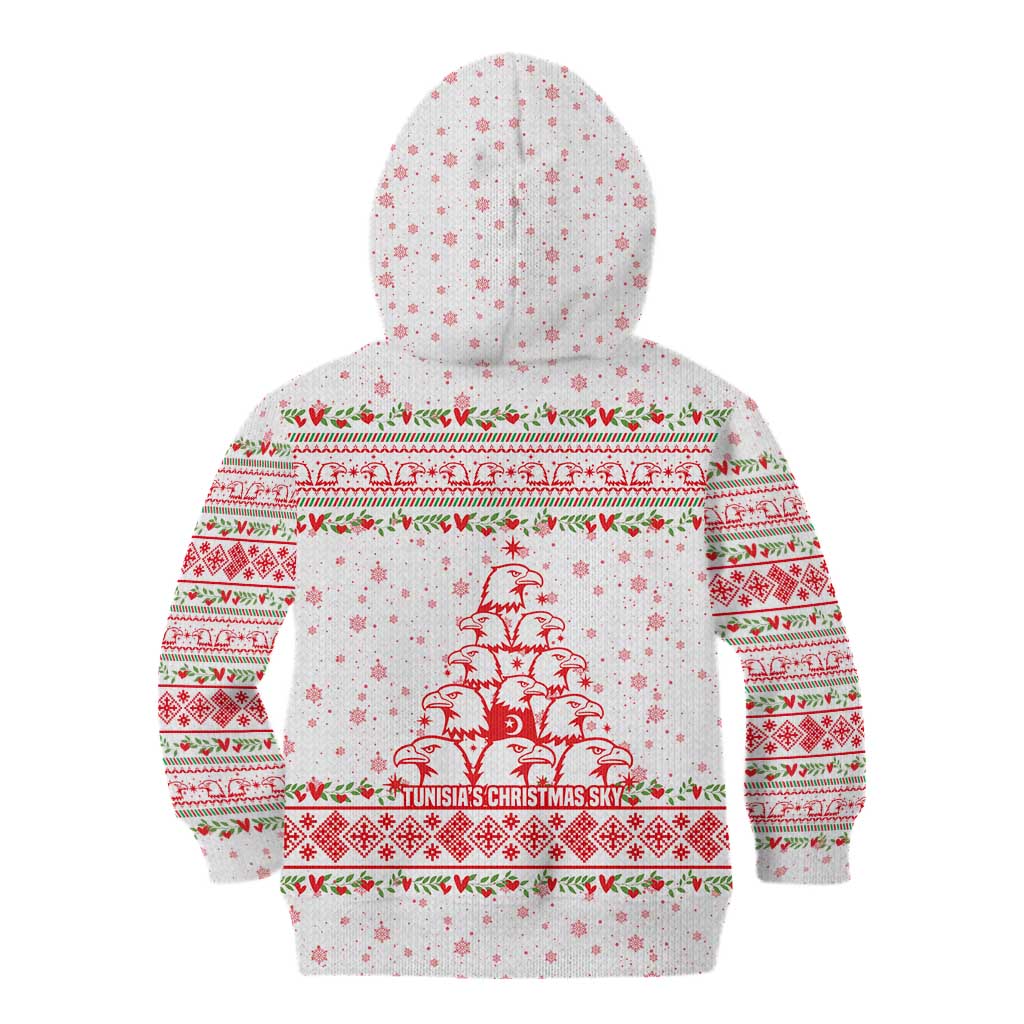 Tunisia Christmas Kid Hoodie with Red Falcon Tree White Snowflake Pattern and Festive Borders - Wonder Print Shop