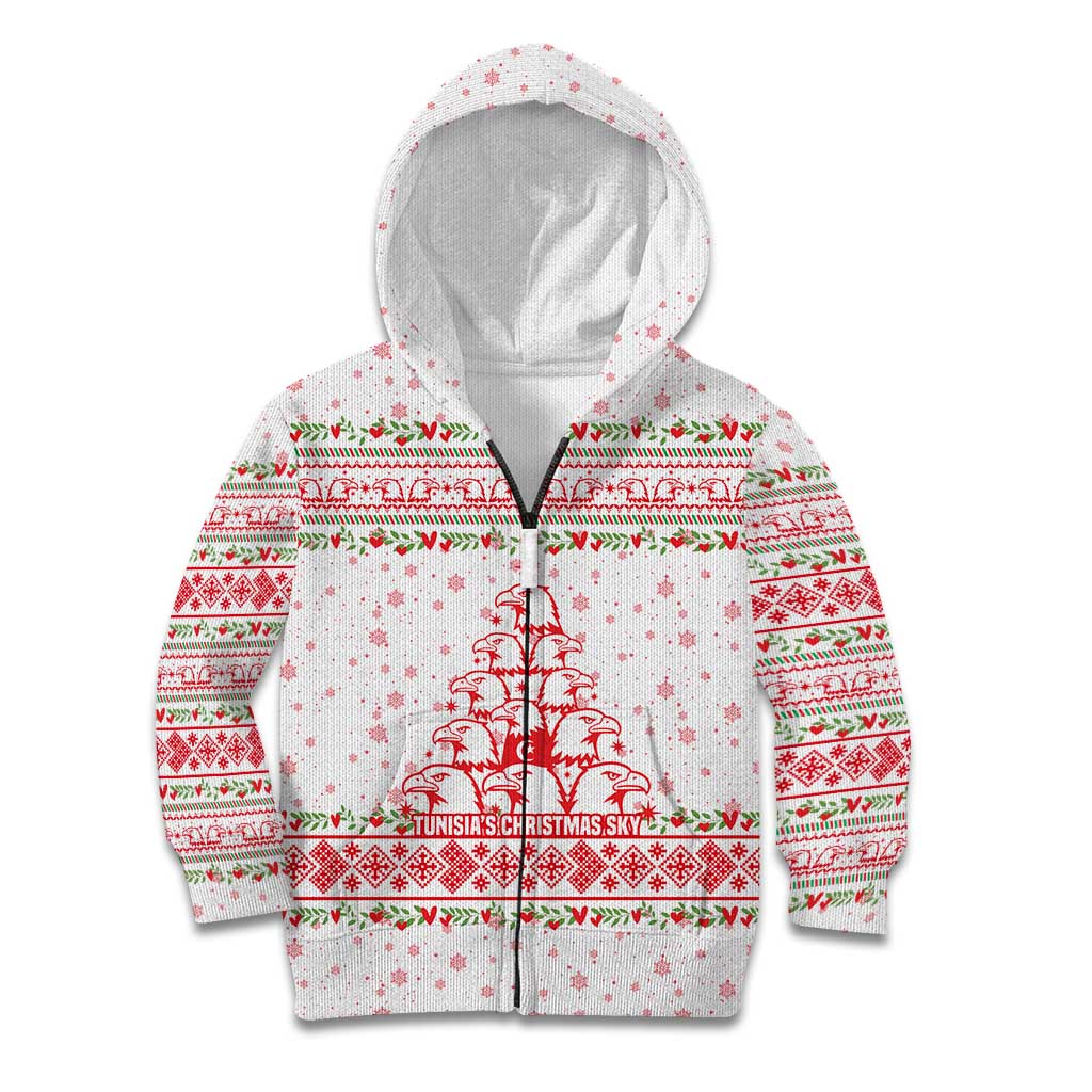 Tunisia Christmas Kid Hoodie with Red Falcon Tree White Snowflake Pattern and Festive Borders - Wonder Print Shop