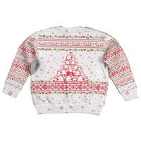 Tunisia Christmas Kid Ugly Christmas Sweater with Red Falcon Tree White Snowflake Pattern and Festive Borders - Wonder Print Shop