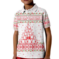 Tunisia Christmas Kid Polo Shirt with Red Falcon Tree White Snowflake Pattern and Festive Borders - Wonder Print Shop