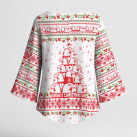Tunisia Christmas Kimono Sleeve Blouse with Red Falcon Tree White Snowflake Pattern and Festive Borders - Wonder Print Shop