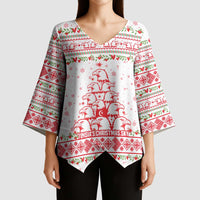 Tunisia Christmas Kimono Sleeve Blouse with Red Falcon Tree White Snowflake Pattern and Festive Borders - Wonder Print Shop
