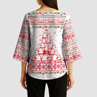 Tunisia Christmas Kimono Sleeve Blouse with Red Falcon Tree White Snowflake Pattern and Festive Borders - Wonder Print Shop