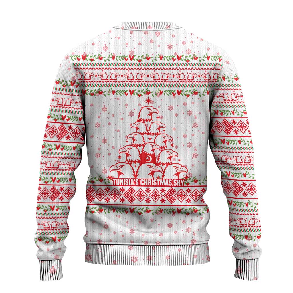 Tunisia Christmas Ugly Christmas Sweater with Red Falcon Tree White Snowflake Pattern and Festive Borders - Wonder Print Shop