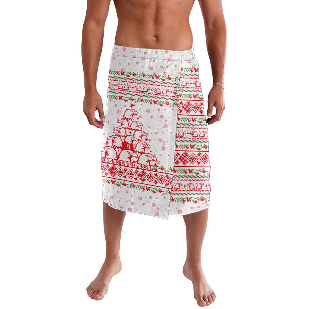 Tunisia Christmas Lavalava with Red Falcon Tree White Snowflake Pattern and Festive Borders - Wonder Print Shop
