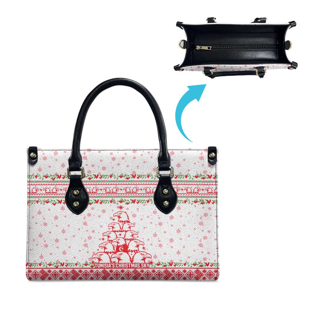 Tunisia Christmas Leather Bag with Red Falcon Tree White Snowflake Pattern and Festive Borders - Wonder Print Shop