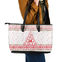 Tunisia Christmas Leather Tote Bag with Red Falcon Tree White Snowflake Pattern and Festive Borders - Wonder Print Shop