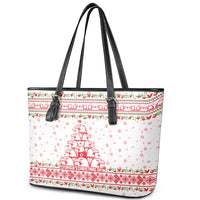 Tunisia Christmas Leather Tote Bag with Red Falcon Tree White Snowflake Pattern and Festive Borders - Wonder Print Shop