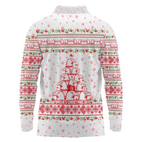 Tunisia Christmas Long Sleeve Polo Shirt with Red Falcon Tree White Snowflake Pattern and Festive Borders - Wonder Print Shop