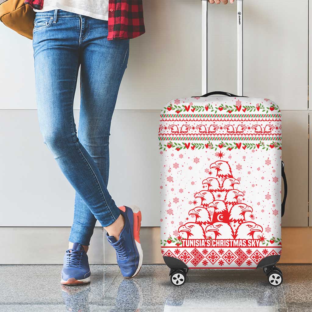 Tunisia Christmas Luggage Cover with Red Falcon Tree White Snowflake Pattern and Festive Borders - Wonder Print Shop